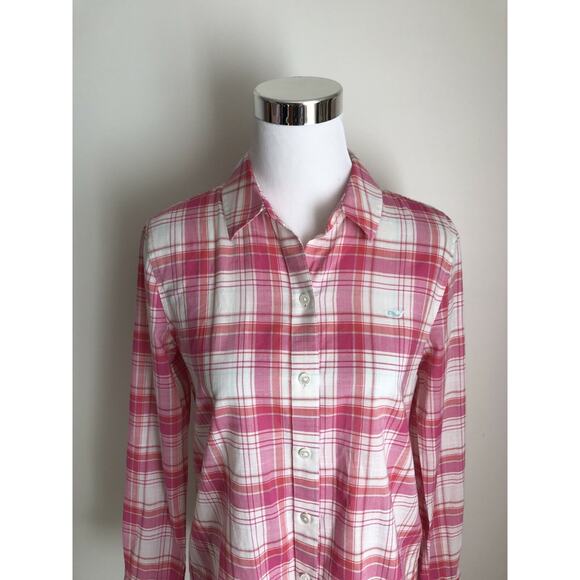 Vineyard Vines Relaxed Fit Plaid Shirt Button Up Blouse Whale Logo Womens Size 4 - Picture 2 of 10